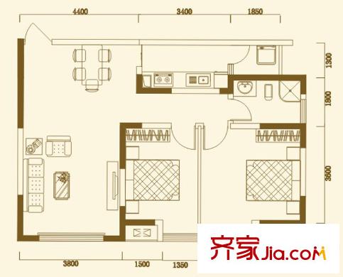 錦芙蓉一期8棟1單元標(biāo)準(zhǔn)層2#戶型 2室2廳1衛(wèi)1廚