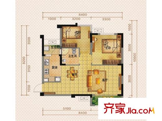 佳兆業(yè)8號一期1號樓標(biāo)準(zhǔn)層D2戶型（售罄） 2室2廳1衛(wèi)1廚