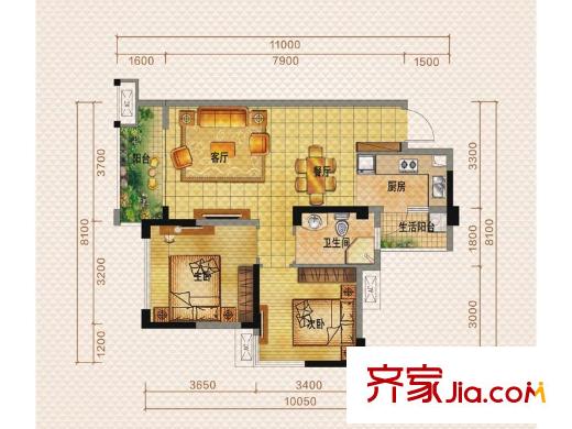 佳兆業(yè)8號一期1號樓標(biāo)準(zhǔn)層D3戶型（售罄） 2室2廳1衛(wèi)1廚