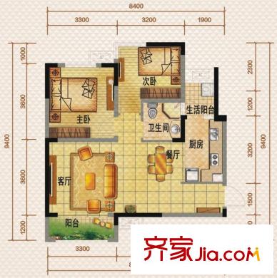 佳兆業(yè)8號一期1號樓標(biāo)準(zhǔn)層D戶型（售罄） 2室2廳1衛(wèi)1廚