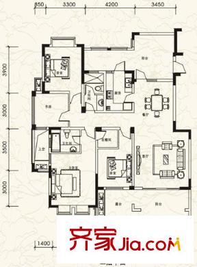 棕櫚湖國(guó)際社區(qū)21號(hào)樓F型多層洋房（電梯二層） 4室2廳2衛(wèi)1廚