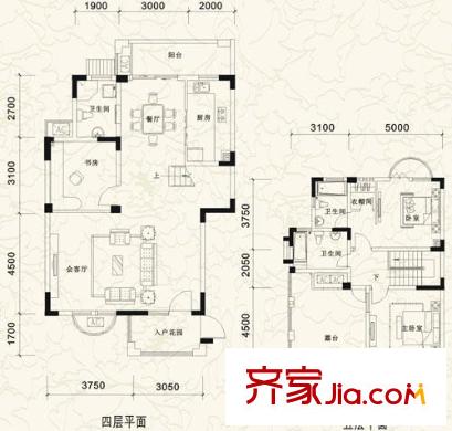 棕櫚湖國(guó)際社區(qū)30號(hào)樓E型疊拼別墅（4-5躍層） 3室2廳3衛(wèi)1廚