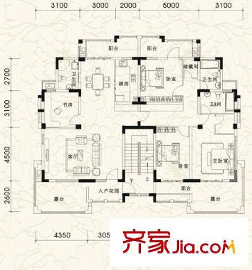 棕櫚湖國(guó)際社區(qū)30號(hào)樓E型疊拼別墅（平層） 4室2廳3衛(wèi)1廚