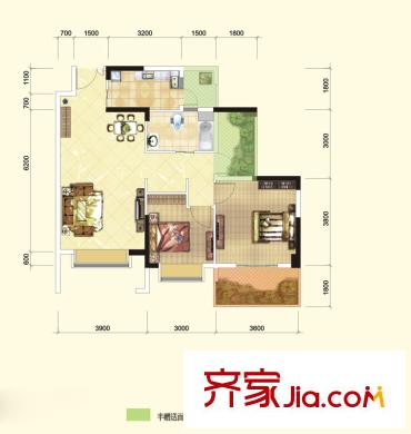 金沙御苑一期4號樓標(biāo)準(zhǔn)層S戶型 2室2廳1衛(wèi)1廚
