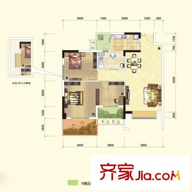 金沙御苑一期4號樓標(biāo)準(zhǔn)層R戶型 2室2廳1衛(wèi)1廚
