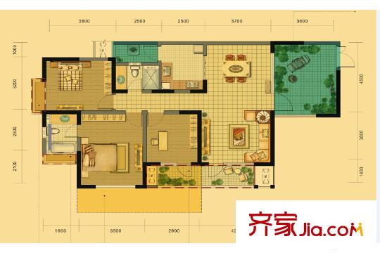 麓山國際社區(qū)云堤曦岸1棟標(biāo)準(zhǔn)層N5戶型 3室2廳2衛(wèi)1廚