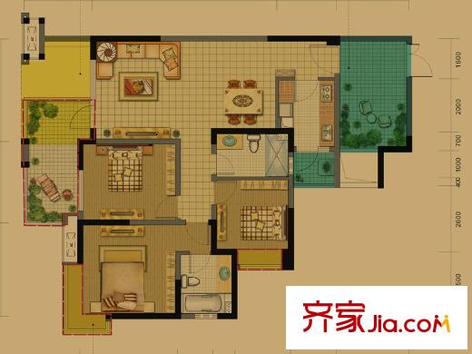麓山國際社區(qū)云堤曦岸一期3棟N6（售罄） 3室2廳2衛(wèi)1廚
