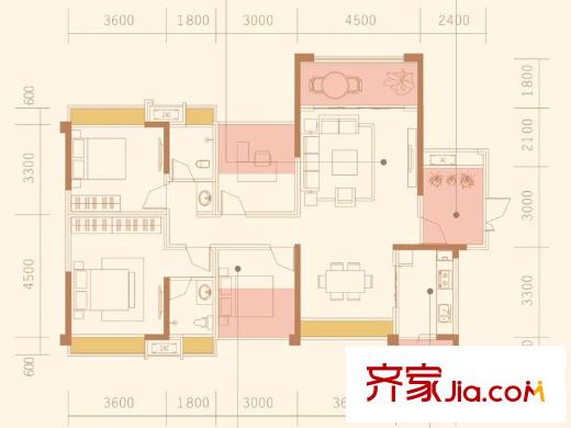 恒昌格蘭郡一期5號樓標(biāo)準(zhǔn)層C1戶型圖 4室2廳2衛(wèi)1廚