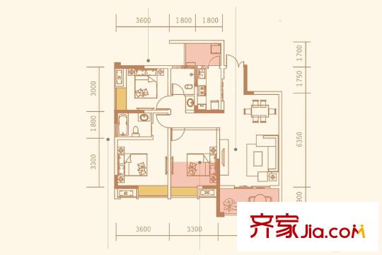 恒昌格蘭郡一期1棟標(biāo)準(zhǔn)層A3戶型 3室2廳2衛(wèi)1廚
