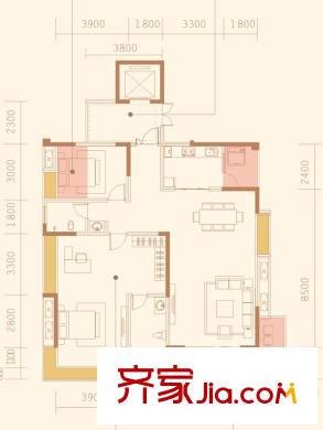 恒昌格蘭郡一期6號樓標(biāo)準(zhǔn)層B2戶型圖 3室2廳2衛(wèi)1廚