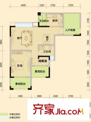 南城香山一期1、2號樓標(biāo)準(zhǔn)層D1戶型 2室2廳1衛(wèi)1廚