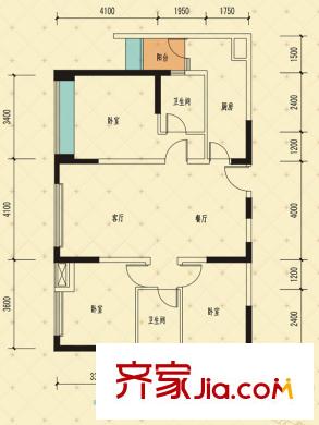 飛大壹號廣場一期1棟3單元標準層H戶型 3室2廳2衛(wèi)1廚