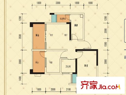 飛大壹號廣場一期1棟2單元標準層A戶型 1室2廳1衛(wèi)1廚