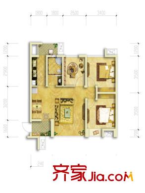 仁和香榭廣場一期1號樓標準層A3戶型圖 3室2廳1衛(wèi)1廚