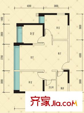 飛大壹號廣場一期1棟標準層F2戶型 3室2廳1衛(wèi)1廚