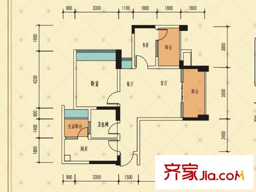 飛大壹號廣場一期1棟標準層B戶型 1室2廳1衛(wèi)1廚