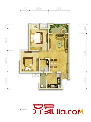 仁和香榭廣場一期1號樓標準層A1戶型圖 2室2廳1衛(wèi)1廚