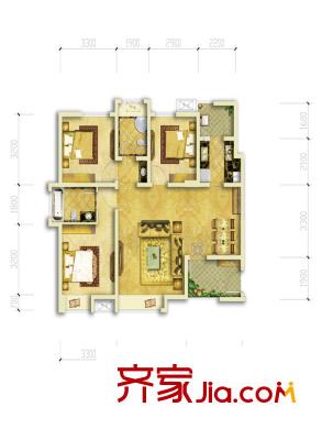 仁和香榭廣場一期1號樓標準層A2戶型圖 3室2廳2衛(wèi)1廚