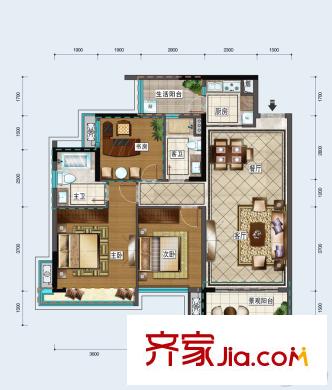 中德英倫世邦F區(qū)1、2、10棟18-24層G戶型 3室2廳2衛(wèi)1廚