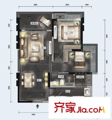 中德英倫世邦F區(qū)2號(hào)樓標(biāo)準(zhǔn)層I戶型 2室2廳1衛(wèi)1廚