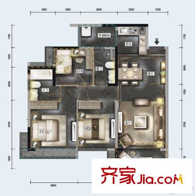 中德英倫世邦F區(qū)2號(hào)樓標(biāo)準(zhǔn)層G戶型 3室2廳2衛(wèi)1廚