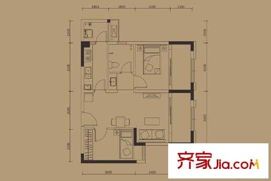 潤萊金座1棟2棟標(biāo)準(zhǔn)層A1-b戶型 2室2廳1衛(wèi)1廚