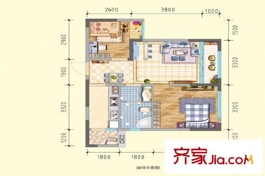 潤萊金座1棟2棟標(biāo)準(zhǔn)層B戶型 2室2廳1衛(wèi)1廚