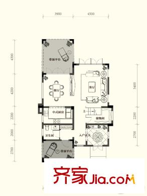 黃龍溪谷1期1號樓一層B2戶型 3室2廳4衛(wèi)1廚