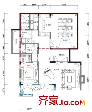 黃龍溪谷一期A3戶型一層 4室4廳6衛(wèi)1廚