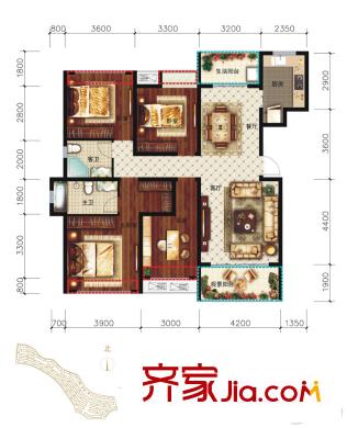 保利兩河森林森林洋房23、24棟D1-2戶型 4室2廳2衛(wèi)1廚