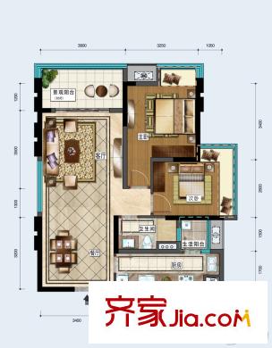 中德英倫世邦F區(qū)1、2、10棟18-24層I戶型 2室2廳1衛(wèi)1廚