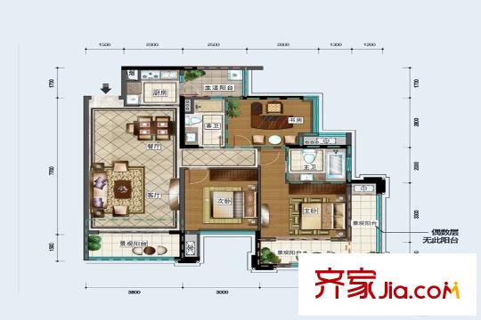 中德英倫世邦F區(qū)1、2、10棟18-24層F戶型 3室2廳2衛(wèi)1廚