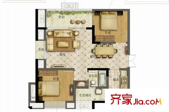 藝家CLASS1棟標(biāo)準(zhǔn)層A4戶型圖 3室2廳1衛(wèi)1廚