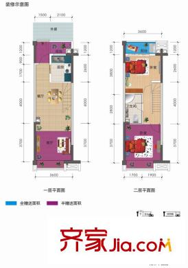 佳年華空港晶座戶型圖一期標(biāo)準(zhǔn)層C戶型 2室2廳1衛(wèi)1廚
