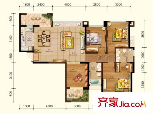 建發(fā)中央鷺洲戶型圖3、5號樓B1戶型 4室2廳2衛(wèi)1廚
