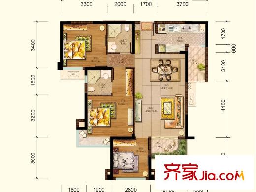 建發(fā)中央鷺洲戶型圖3、5號樓A戶型 3室2廳2衛(wèi)1廚