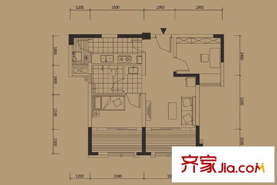 潤萊金座1#2棟標(biāo)準(zhǔn)層A1-a’戶型 1室1廳1衛(wèi)1廚