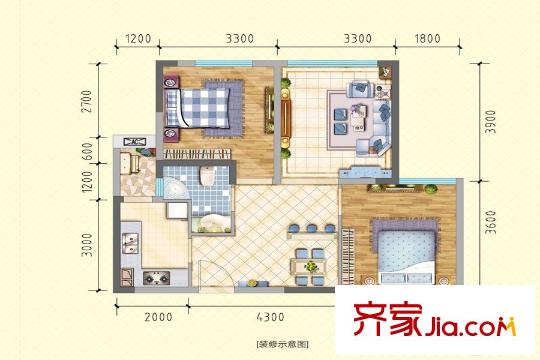 潤萊金座1棟2棟標(biāo)準(zhǔn)層F戶型 2室2廳1衛(wèi)1廚
