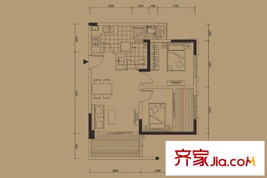 潤萊金座1#2棟標(biāo)準(zhǔn)層B1-a戶型 2室2廳1衛(wèi)1廚