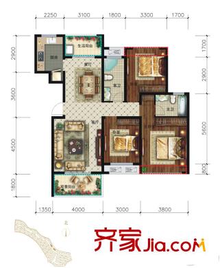 保利兩河森林森林洋房23、24棟D2-2戶型 3室2廳2衛(wèi)1廚