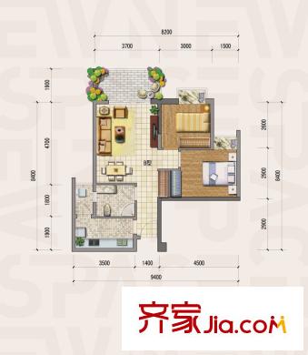 新熙門戶型圖一期三號樓一二單元33層B戶型 2室2廳1衛(wèi)1廚