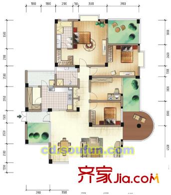盛南領(lǐng)地戶型圖F2型 4室2廳2衛(wèi)1廚
