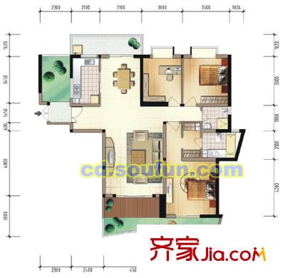 盛南領(lǐng)地戶型圖B2型 3室2廳2衛(wèi)1廚