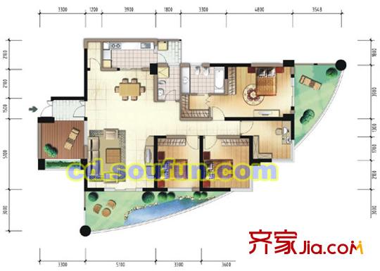 盛南領(lǐng)地戶型圖A1型 4室2廳2衛(wèi)1廚