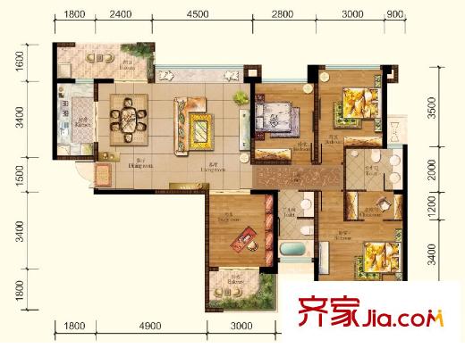 建發(fā)中央鷺洲戶型圖3、5號樓B2戶型 4室2廳2衛(wèi)1廚