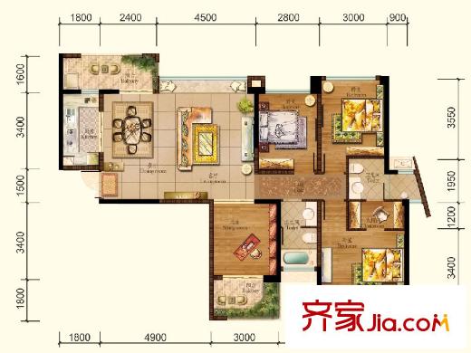 建發(fā)中央鷺洲戶型圖3、5號樓B戶型 4室2廳2衛(wèi)1廚