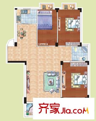 光谷桂花城2棟D戶型圖 3室2廳1衛(wèi)1廚