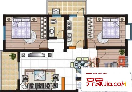 凱麗濱江戶型圖兩房Y1型 2室2廳1衛(wèi)1廚