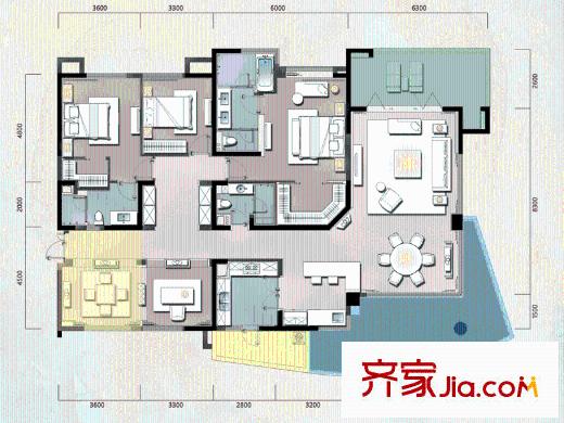 麓湖生態(tài)城瀾語溪岸戶型圖一期1號樓標準層C戶型 5室2廳3衛(wèi)