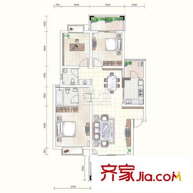三和南錦戶型圖三、四、五棟（多層）C型 3室2廳2衛(wèi)1廚